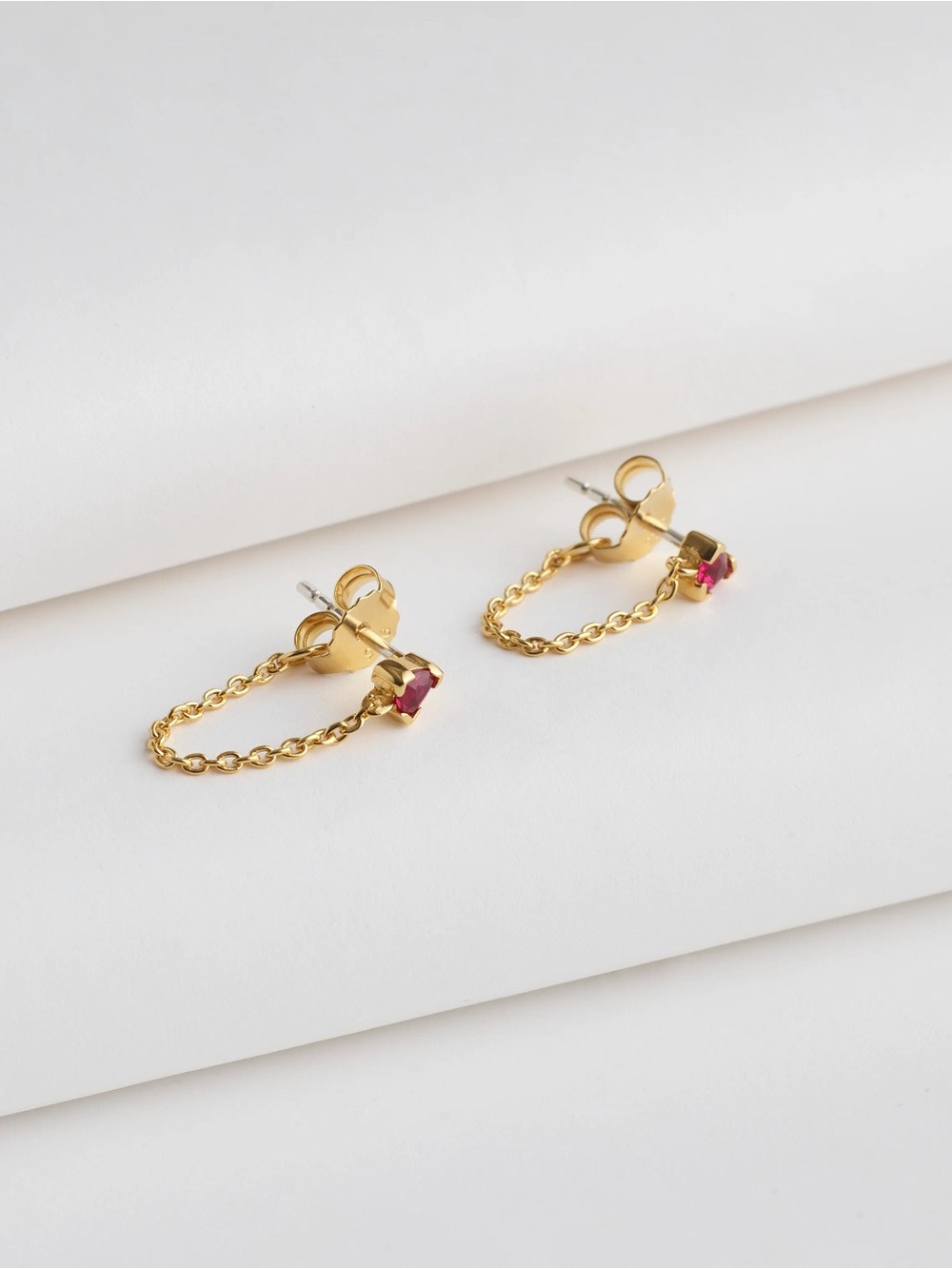 Madewell Gold Chain Drop Earrings with Pink Crystal